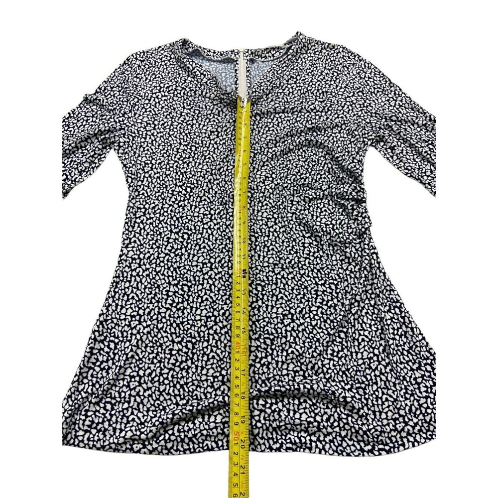 Hugo Boss Epana Print Ruched Top Medium Black White Soft Stretch 3/4 Sleeves - Picture 2 of 9